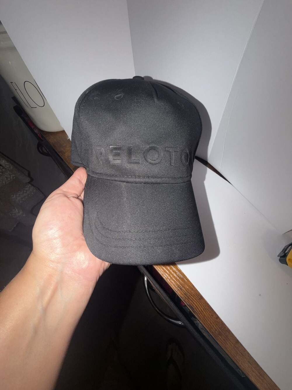 Peloton Baseball Cap One Size Black Embossed Logo Red Strap